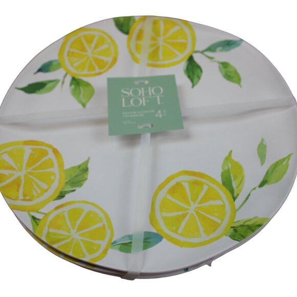 Soho Loft Dinner Plates Lemon White Yellow Set of 4 Melamine 10.5" Summer NWT - Picture 1 of 7